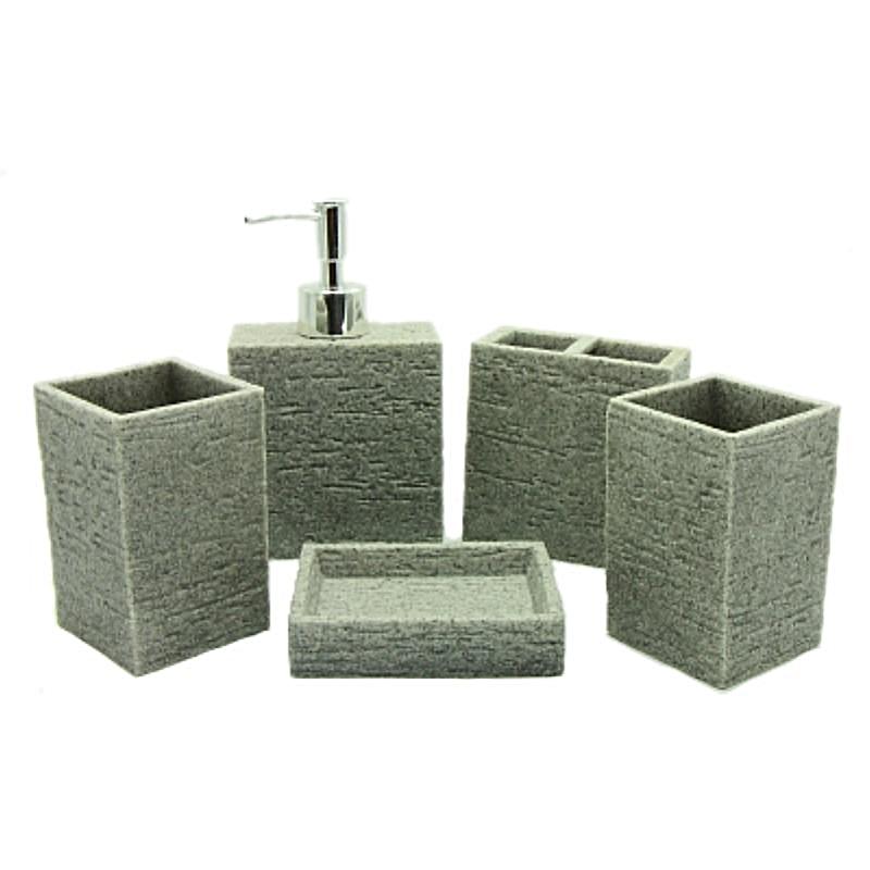 5-Piece Square Stone Finish Resin Bathroom Accessory Set