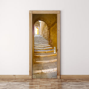 Arched Stone Staircase 3D Door Mural Sticker