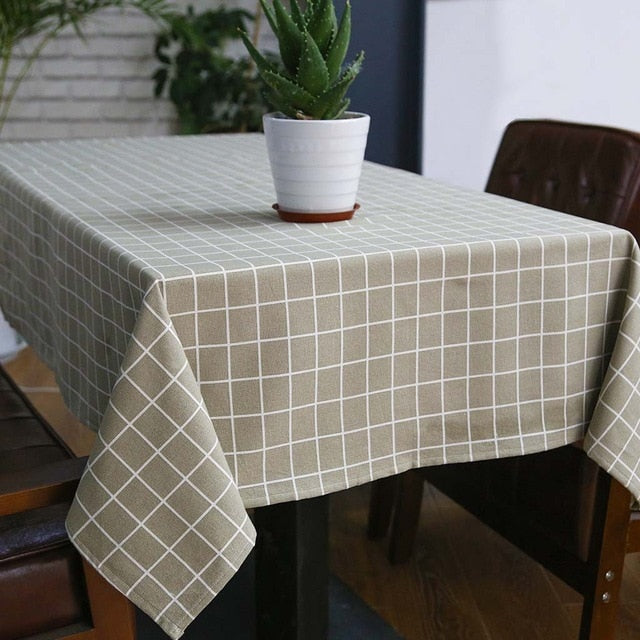 Simple Striped Lattice Pattern Cotton Linen Tablecloth