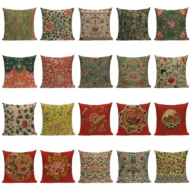 18" Vintage Asian Chinese Floral Print Throw Pillow Cover