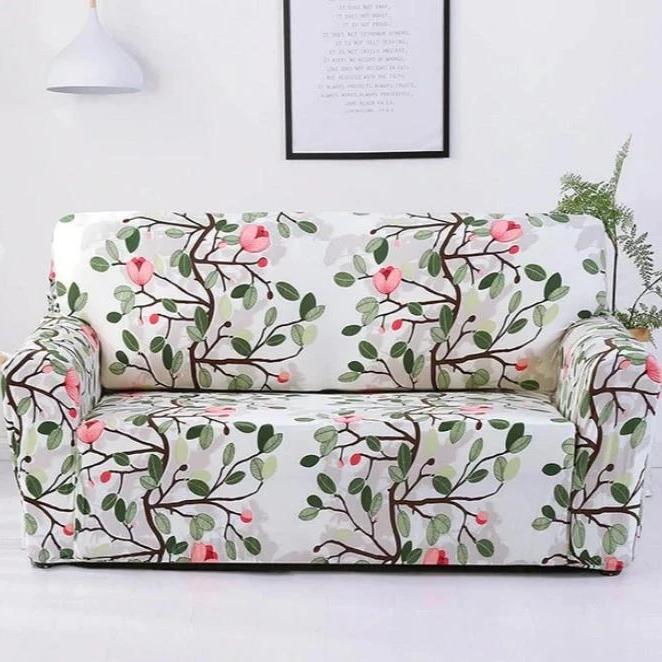 White Cherry Blossom Floral Print Sofa Cover Cover