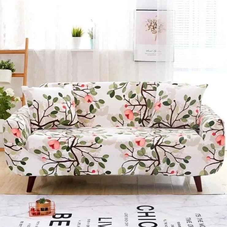 White Cherry Blossom Floral Print Sofa Cover Cover