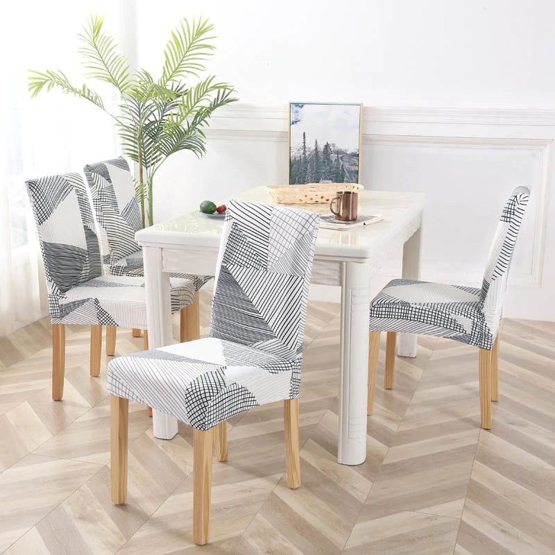 Gray / White Abstract Triangle Pattern Dining Chair Cover