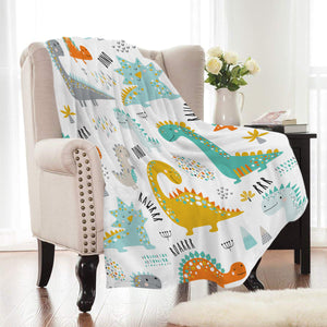 White Cartoon Dinosaur Print Fleece Throw Blanket