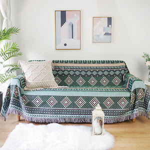 White / Blue Knitted Southwestern Sofa Throw Cover Blanket