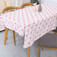 White Pink Flamingo Print Cotton Linen Tablecloth