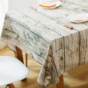 Rustic Wood Grain Pattern Cotton Linen Tablecloth