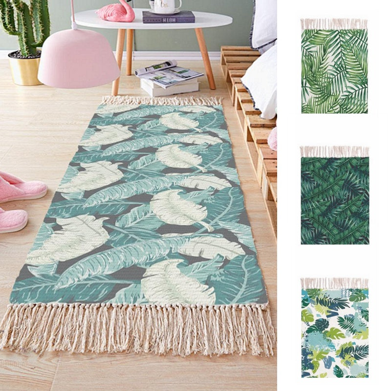 Woven Tropical Palm Leaf Pattern Accent Throw Rug
