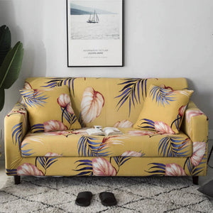 Tuscan Yellow Floral Palm Pattern Sofa Couch Cover